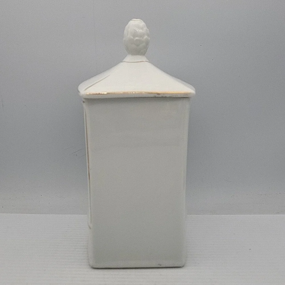 Ceramic Reis Rice Canister Made In Czechoslovakia Numbered Vintage Floral White